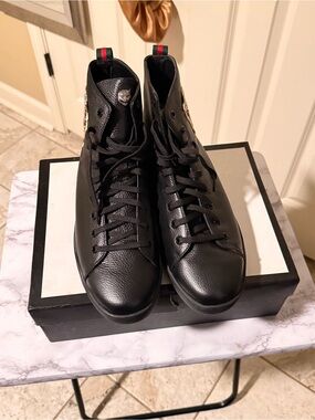 Black Men's High-Top Leather Gucci Sneaker
